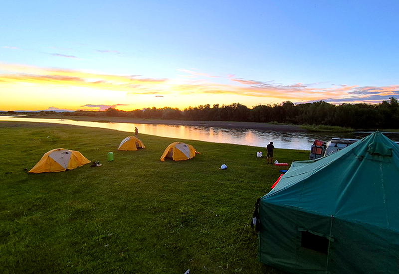 Camping in Mongolian grassland shore of Tamir river